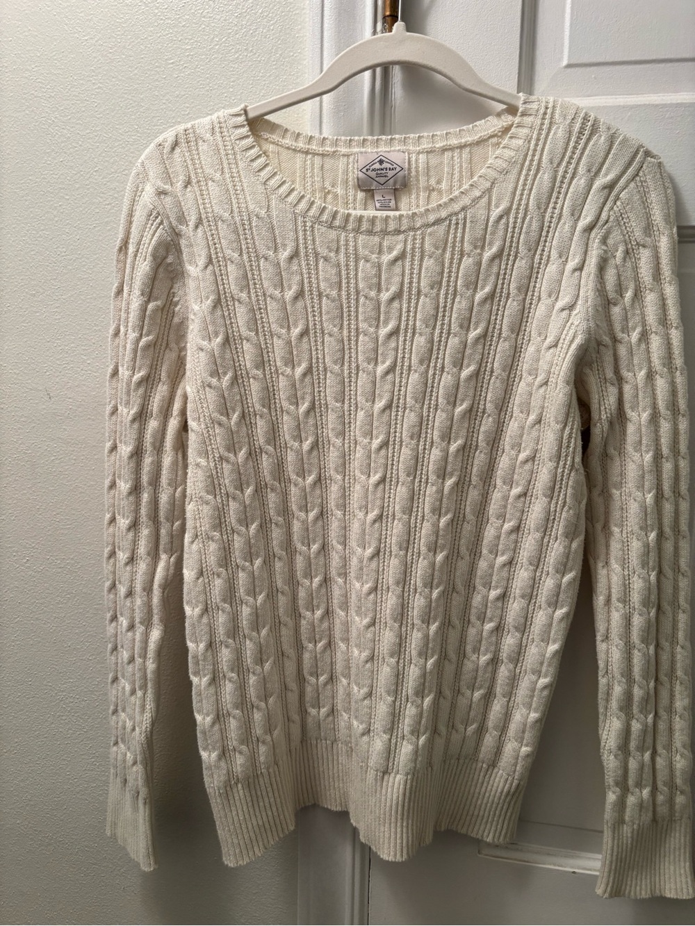 St. John's Bay Cream Cable-Knit Scoop Neck Sweater
Size Large